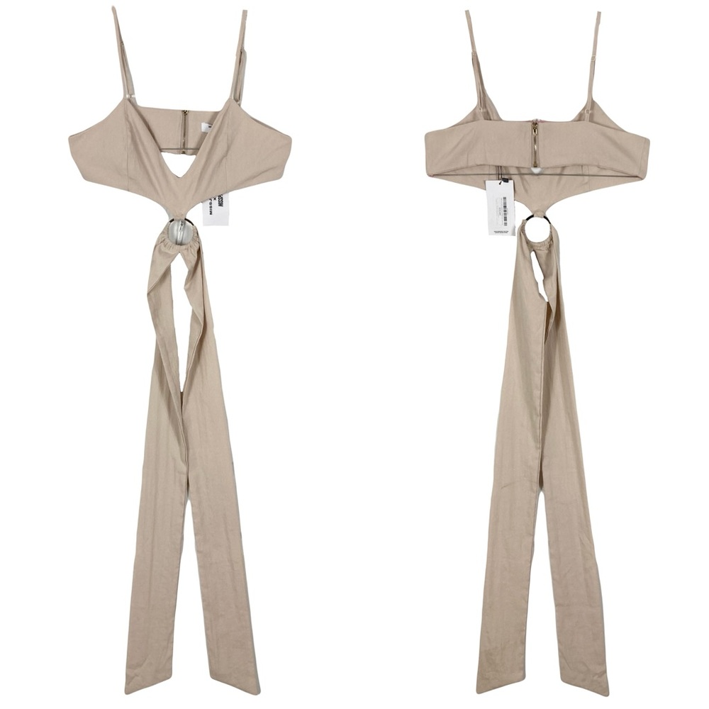 nwt MISSPAP MISS JOSLIN Top US 8 Beige Crop Gold-Ring&Zip Tie-Bow Adjust-Strap